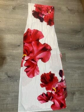 Sincere Kate Women’s Strapless Floral Maxi Dress White Red Size L Side Slit